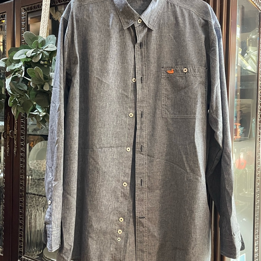Southern Marsh Dark Gray Casual Button Down Shirt chambray color